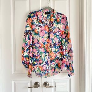 SALONI floral print long sleeve button up top, size 8